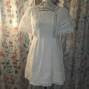 White Lace Pintuck Babydoll Dress